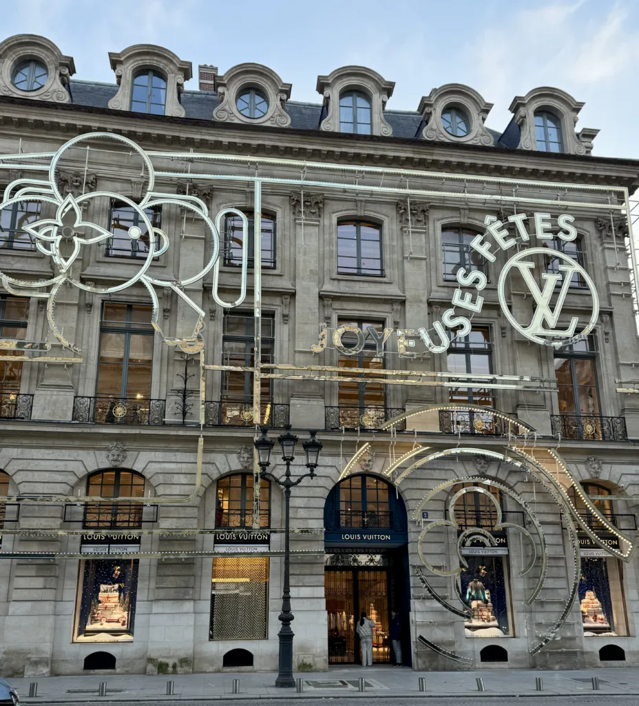 Exterior of Louis Vuitton in Paris during Christmas | Where To See Festive Sights In Paris