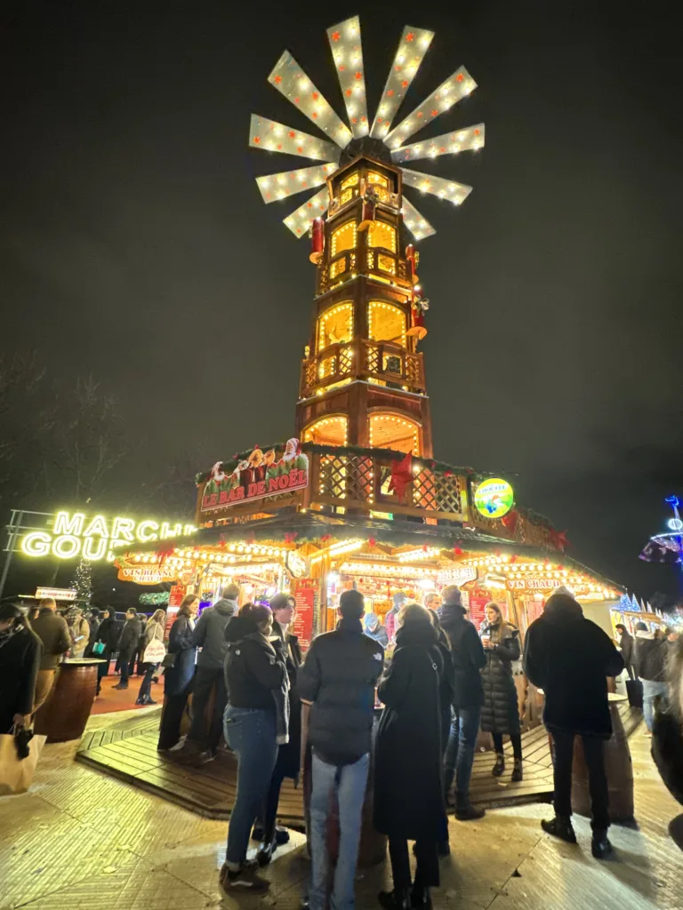 Windmill at christmas market in paris.