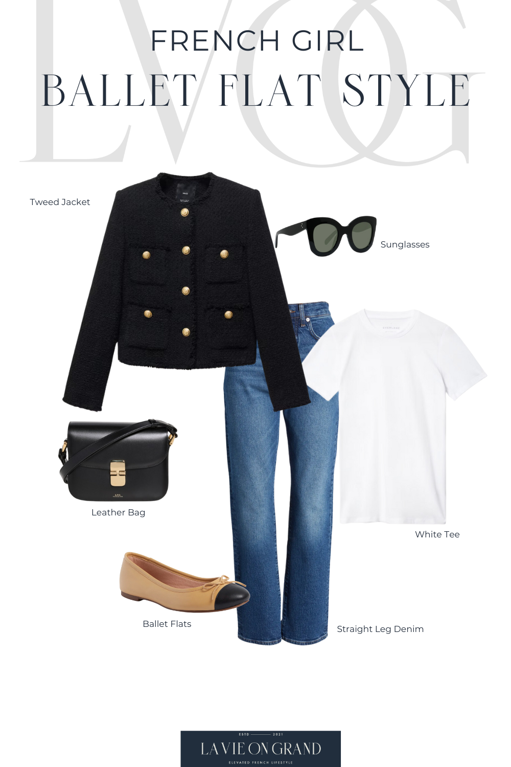 Ballet flat style with cardigan and denim. Classic, chic, style like a French person.