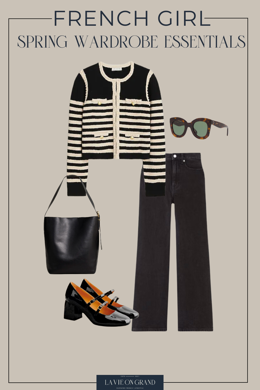 Tweed Inspired jacket and black denim along with mary janes for a chic french spring look.
