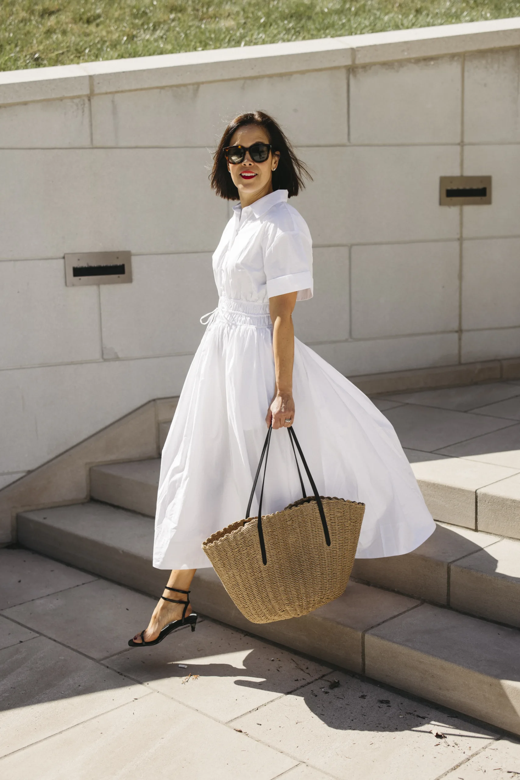 J.Crew white dress with tote.