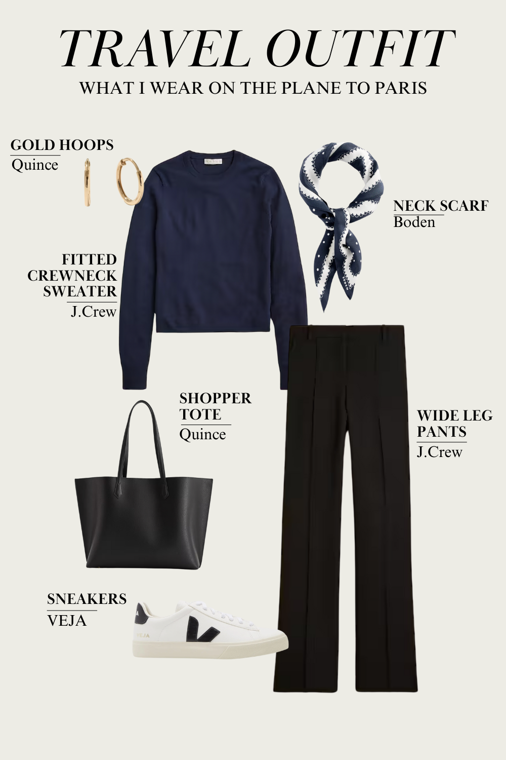 plane to Paris outfit Navy sweater with black pants and black tote to wear on the plane to Paris.