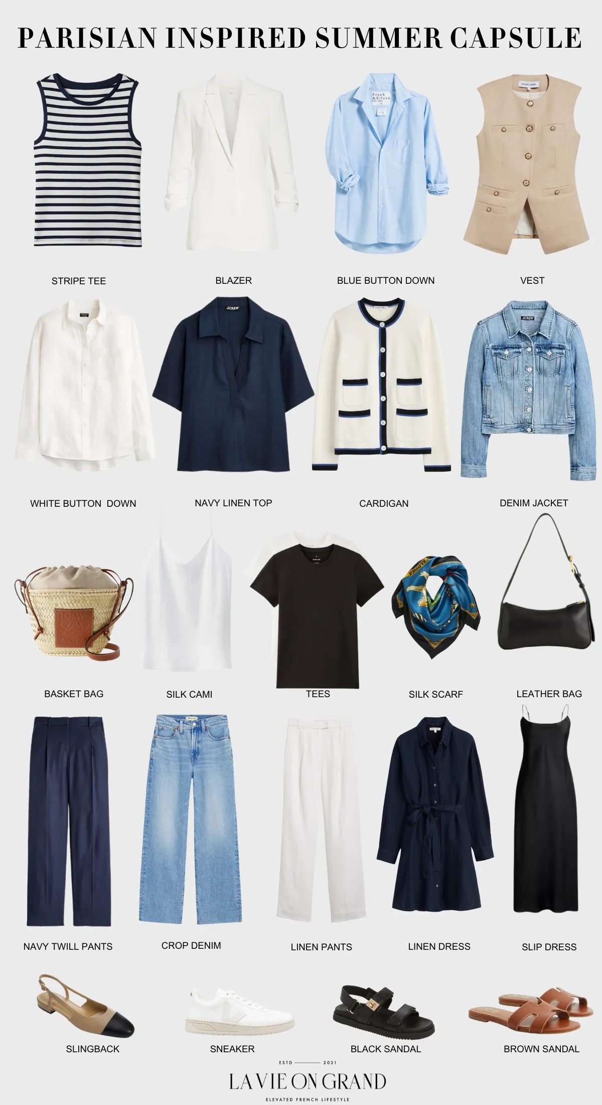 22 pieces part of a parisian inspired capsule to wear this summer season and what to wear in Paris.