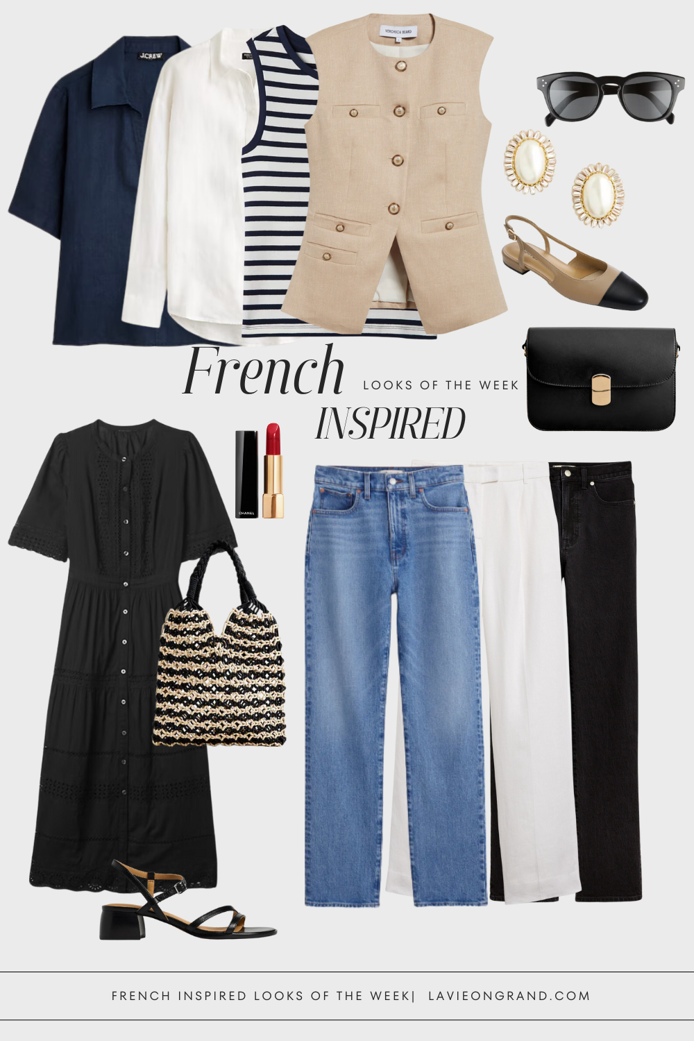 Graphic of French inspired looks for the week.