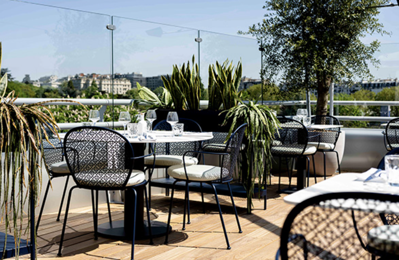 Rooftop bar in Paris.