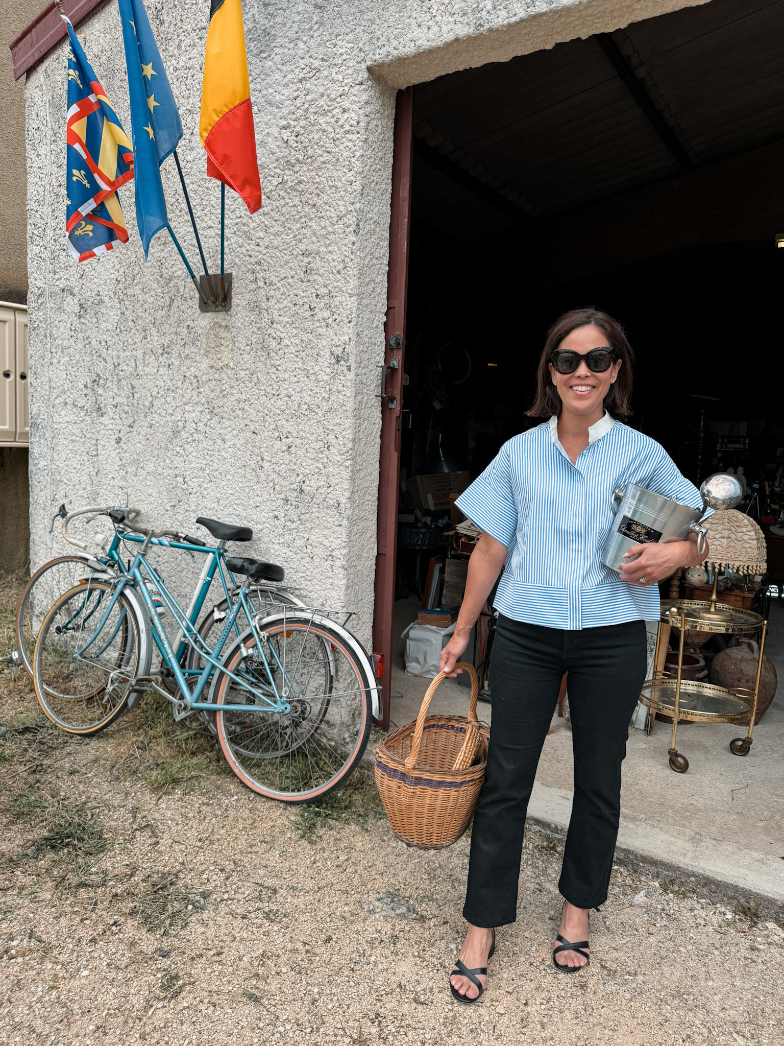 black denim with black sandals Woman wearing black denim with black sandals