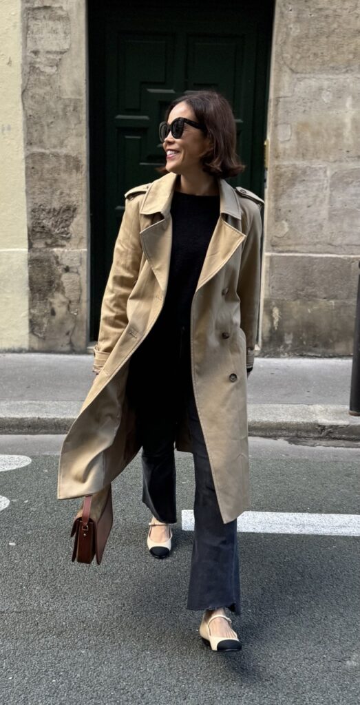 Woman wearing sezane trench coat in Paris | A Guide To Sézane Sizing