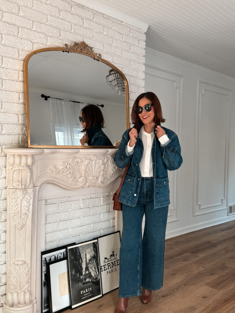 Lady wearing double denim.