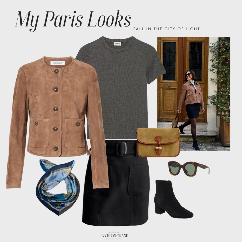 grey sweater with black wool skirt outfit