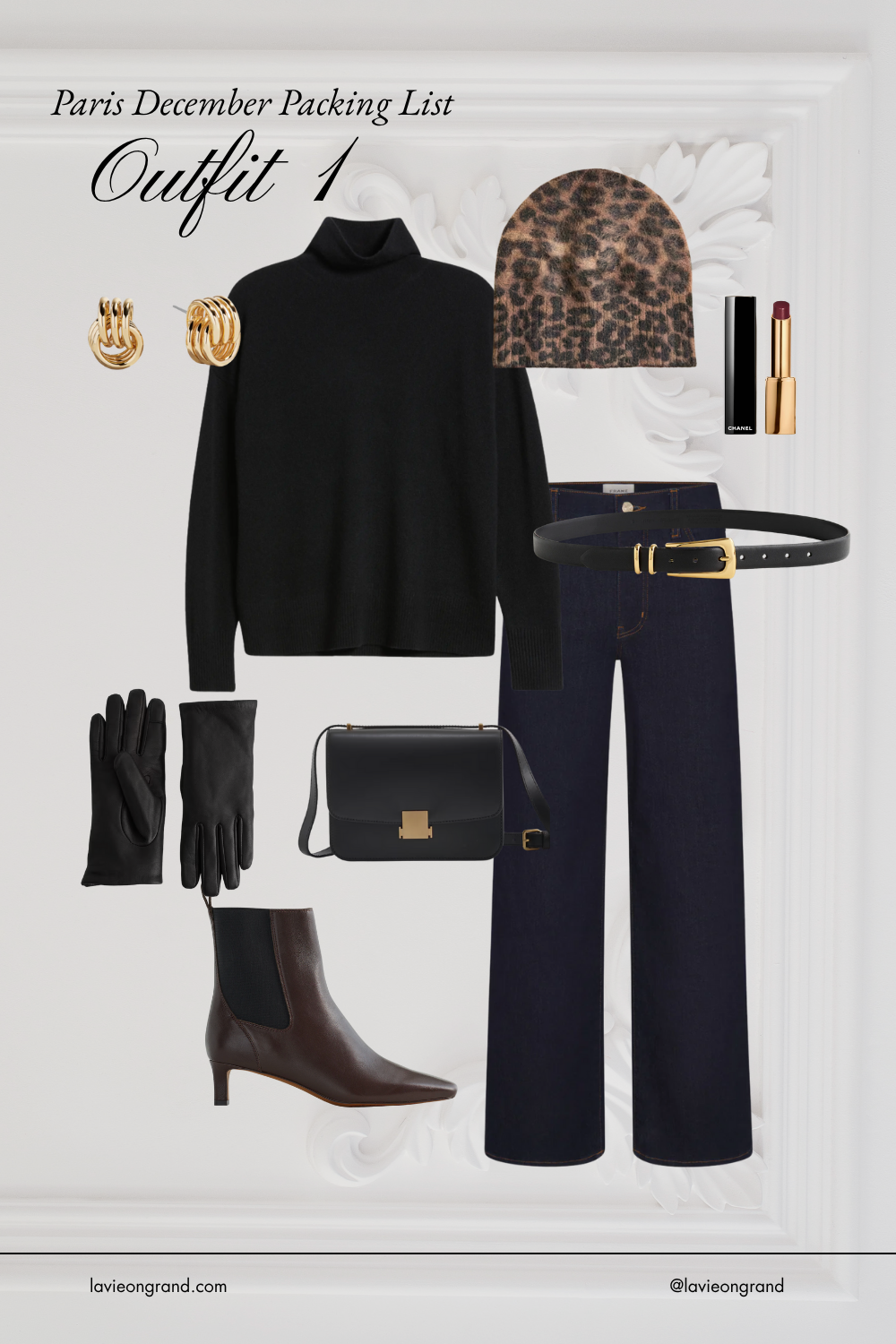 Graphic of outfit to wear in December in Paris.