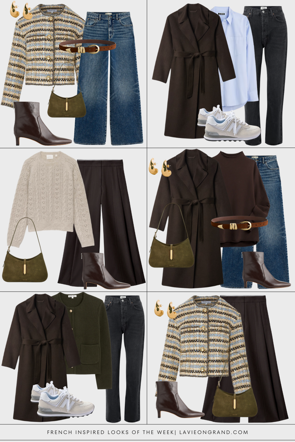 6 French inspired looks Graphics of French inspired weekly looks.