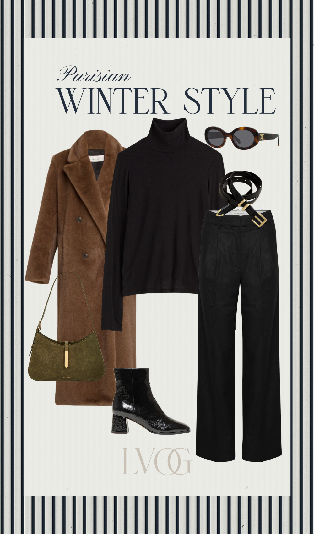 Winter Parisian Style with long black trousers, faux fur coat and boots.