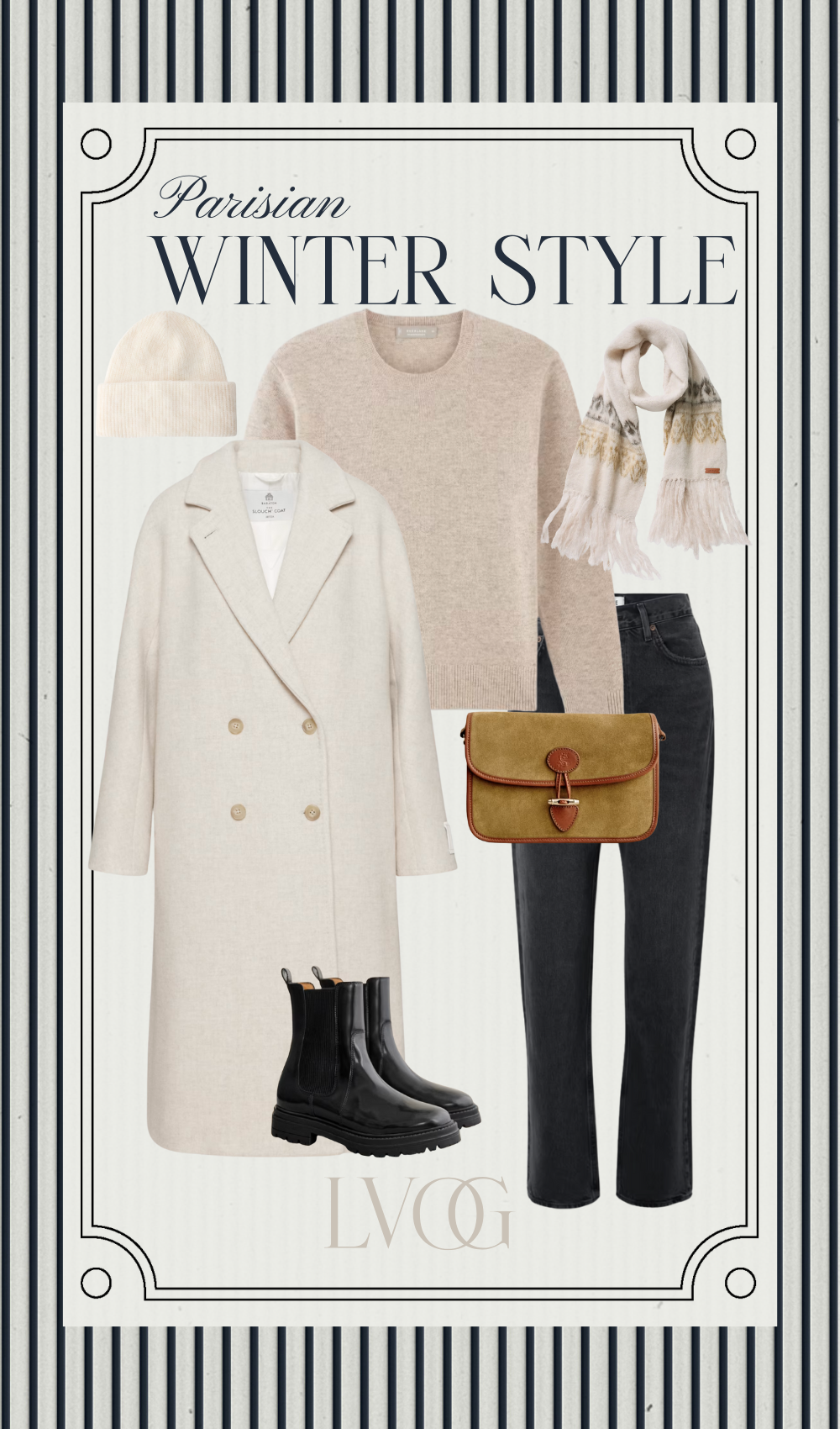 Winter style with a cream coat, waterproof boots and black denim.