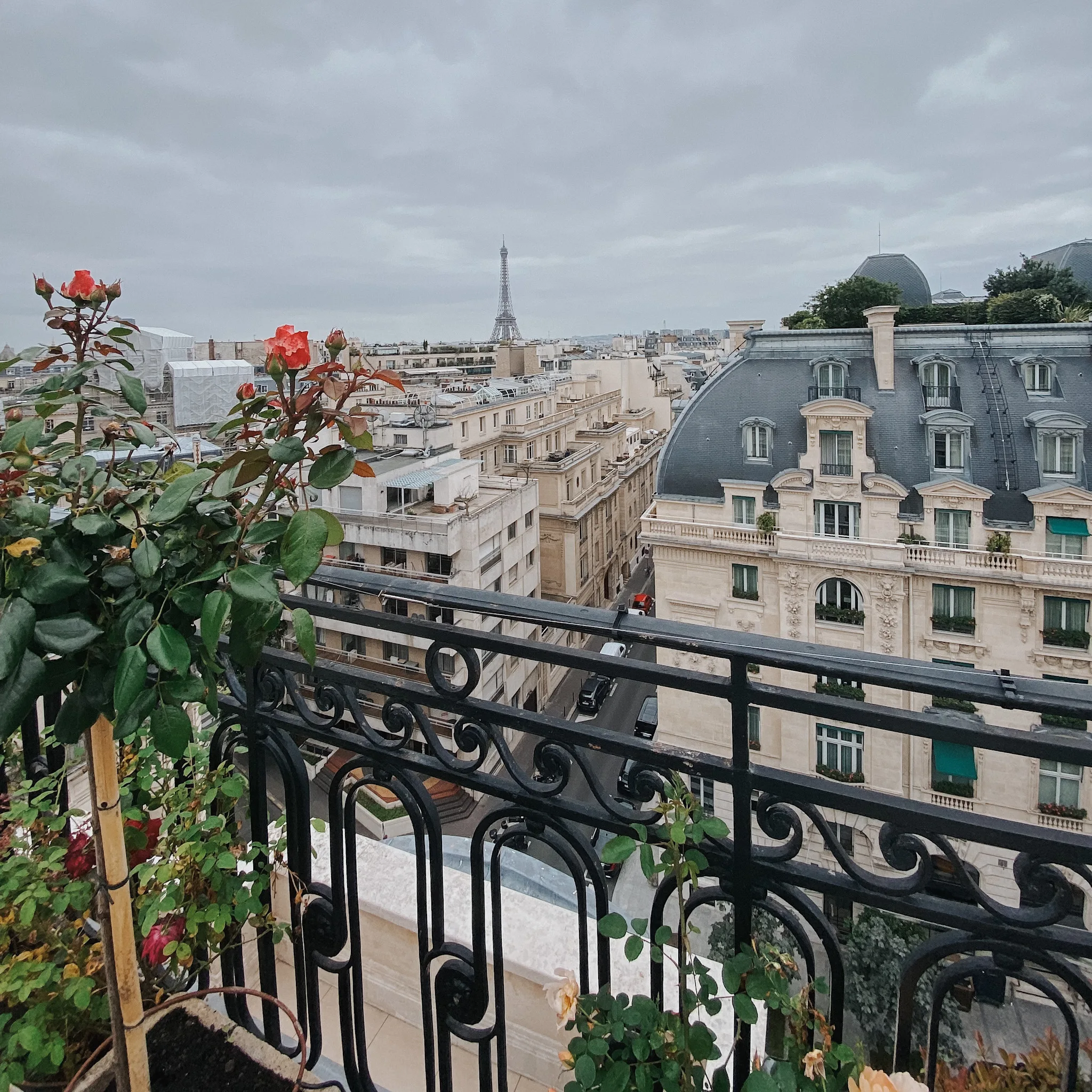 Eiffel Tower in the background.