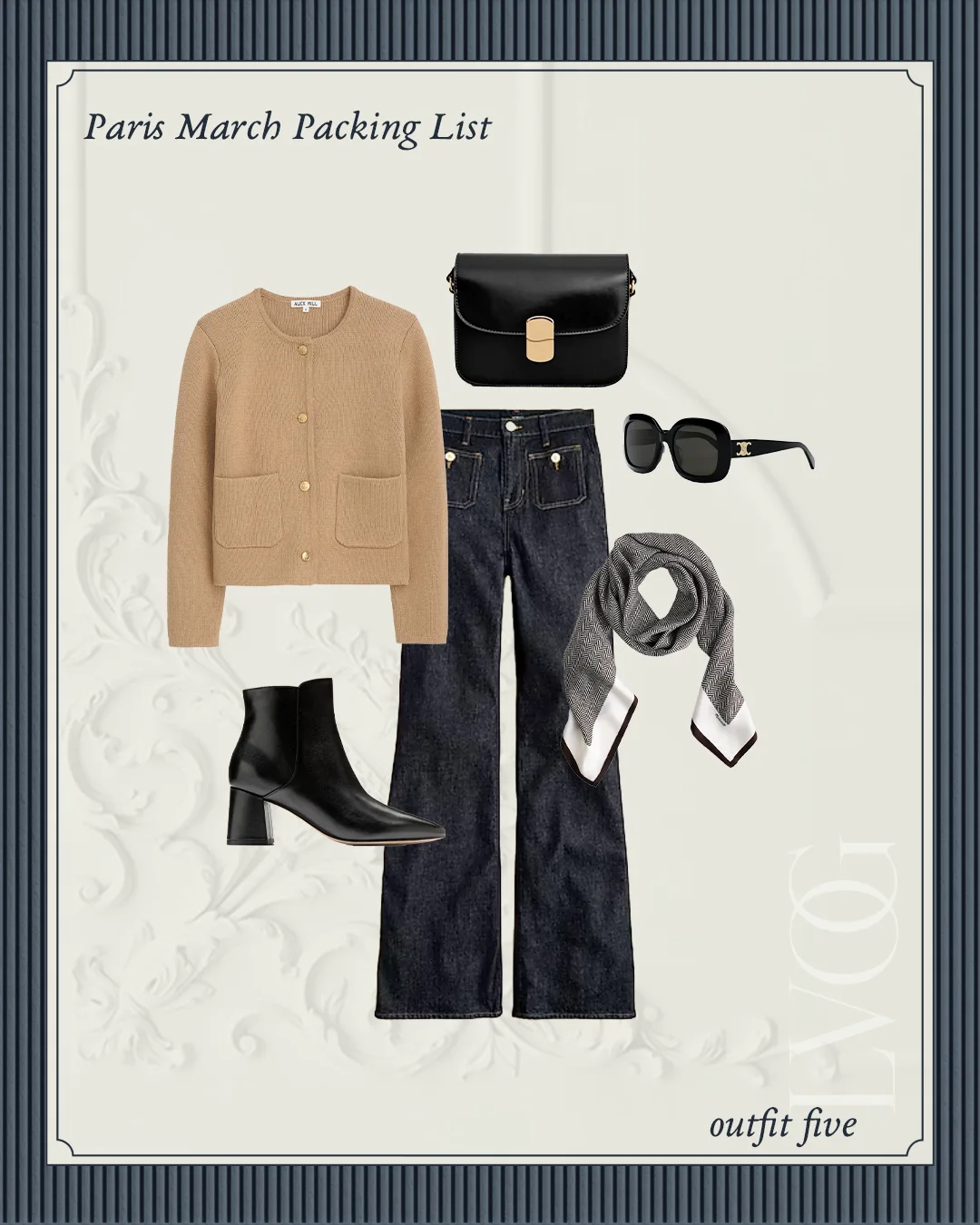 Dark denim and sweater jacket combination.