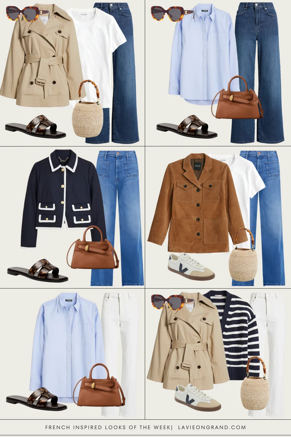 6 French inspired looks Graphic of 6 outfits for French Fridays.