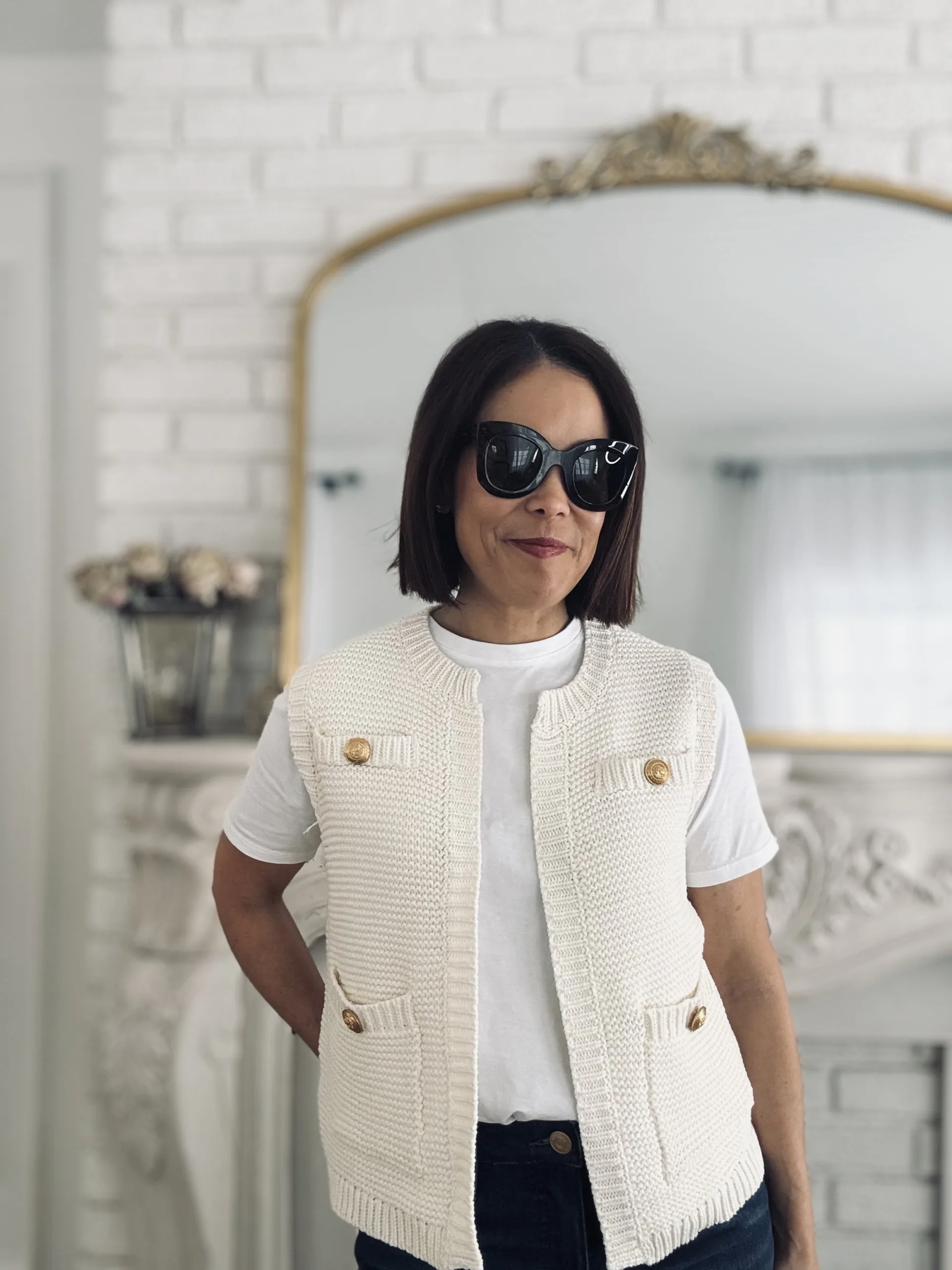 Woman wearing lady vest for Evereve.