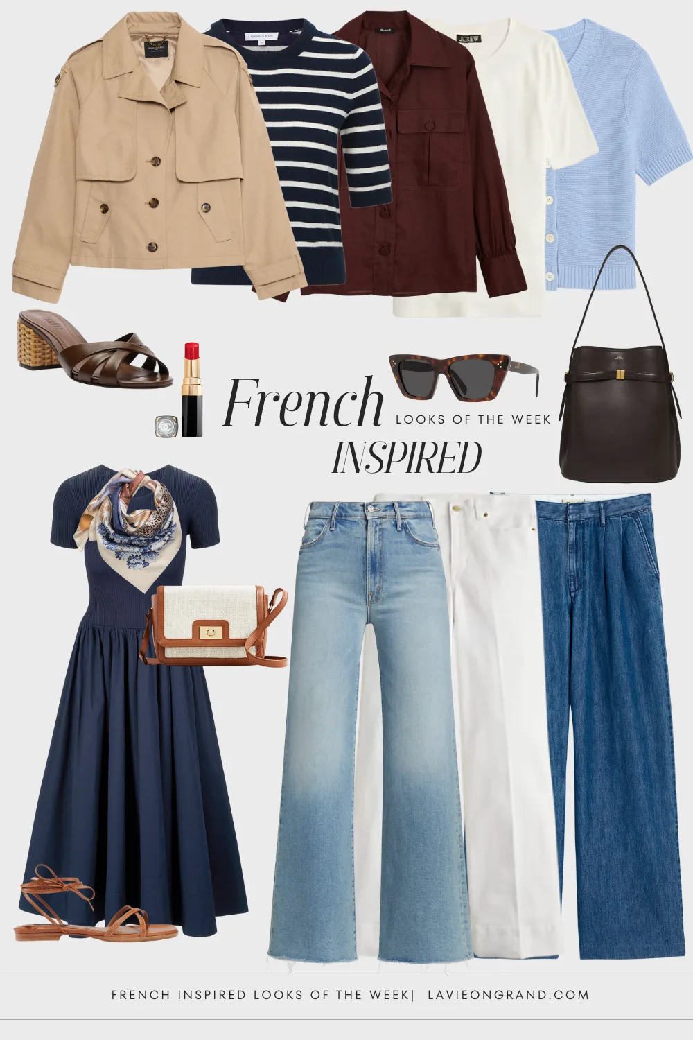 French inspired looks Graphic of styled looks for the week.