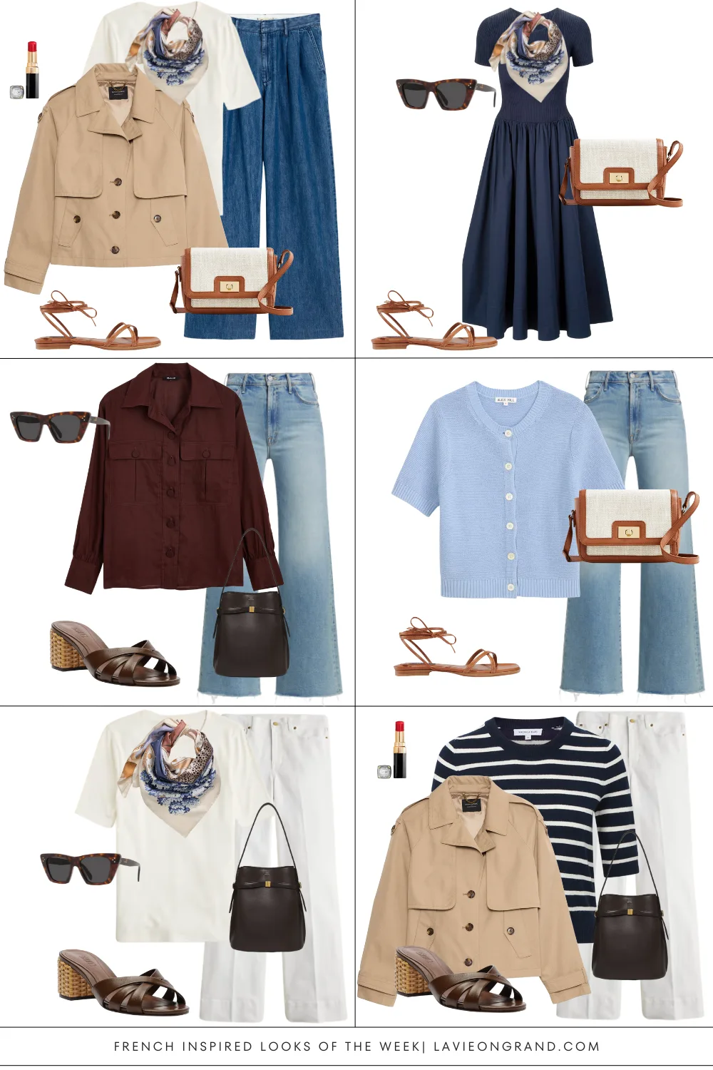 6 French inspired looks Graphic of styled looks for the week.