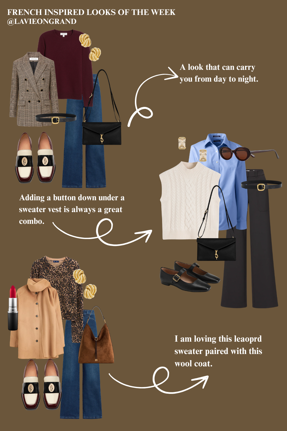 French inspired looks Graphic of pieces to wear on french fridays in the fall and autumn season.